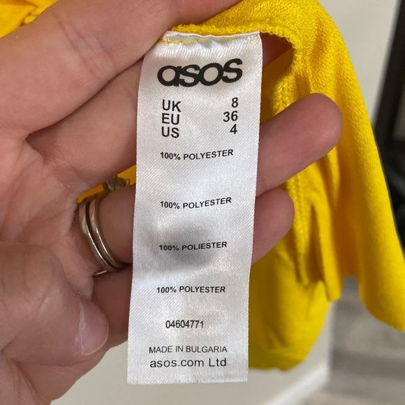 ASOS Yellow Spaghetti Strap Off the Shoulder Mini Dress - Picture 5 of 9